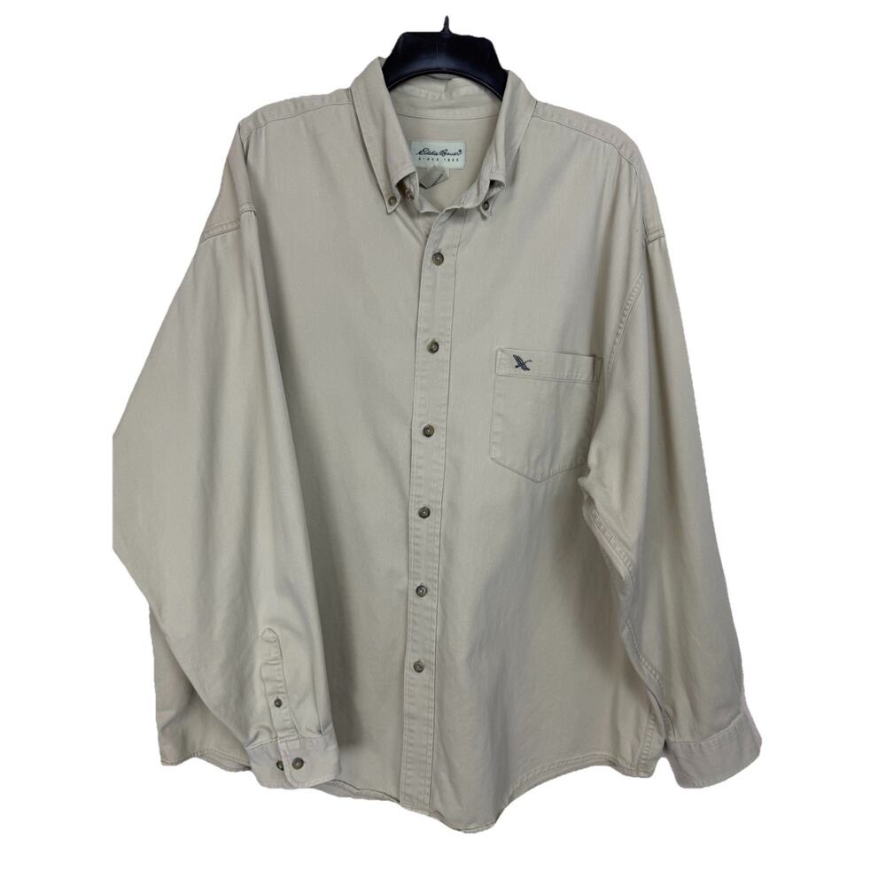 Men's Eddie Bauer Khaki Shirt XL Long Sleeve Button Down Casual‎ Work